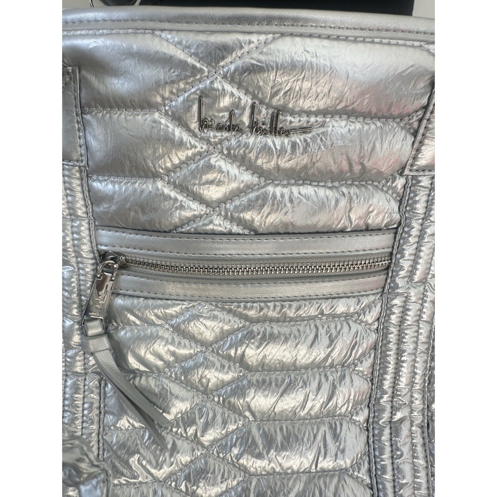 NWOT Nicole Miller Quilted Silver Tote Bag Purse - Picture 5 of 8